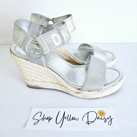 Dkny Shoes - DKNY‎ Silver Espadrille Wedge Sandals Womens Size 7.5~SH161.1